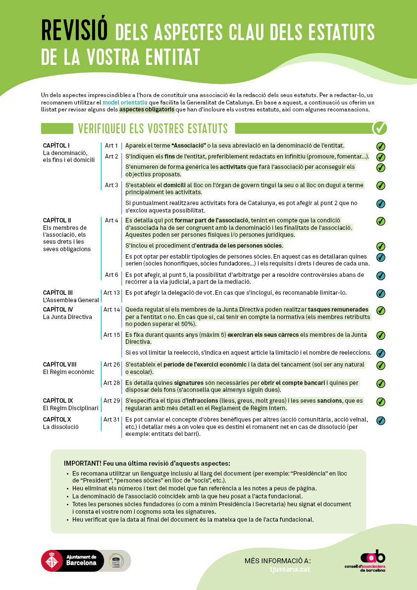 Revisió dels aspectes clau dels estatuts de la vostra entitat